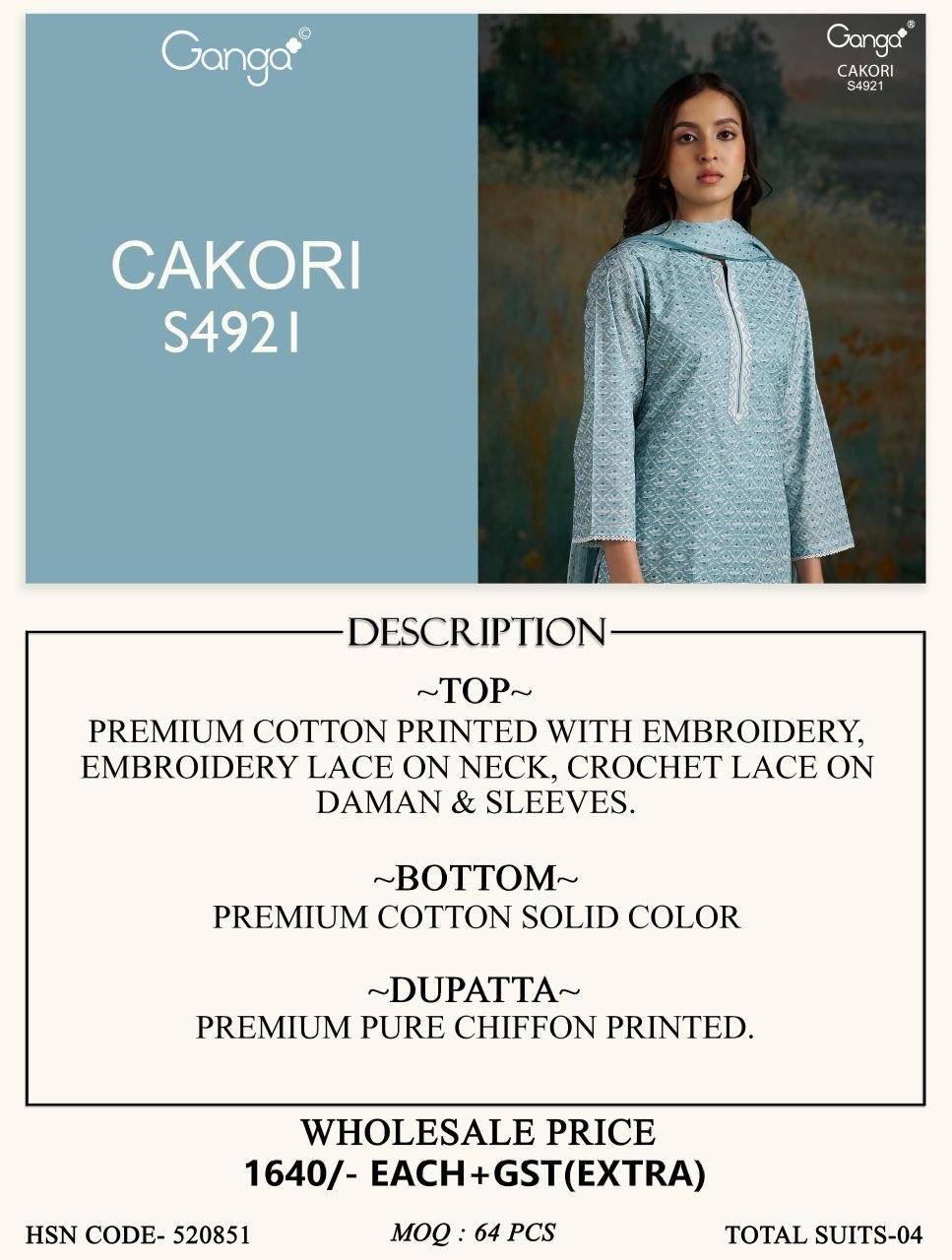 CAKORI 4921 By GANGA 4921 A TO 4921 D Beautiful Festive Suits Stylish Colorful Fancy Casual Wear & Ethnic Wear PREMIUM COTTON Dresses At Wholesale Price
